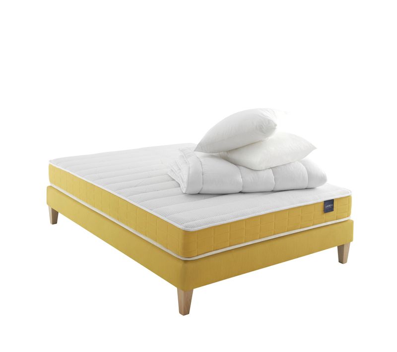 Ensemble Matelas Mousse, Sommier, Pieds, Couette Et Oreiller Aurore 400 Soutien Ferme 130 X 200