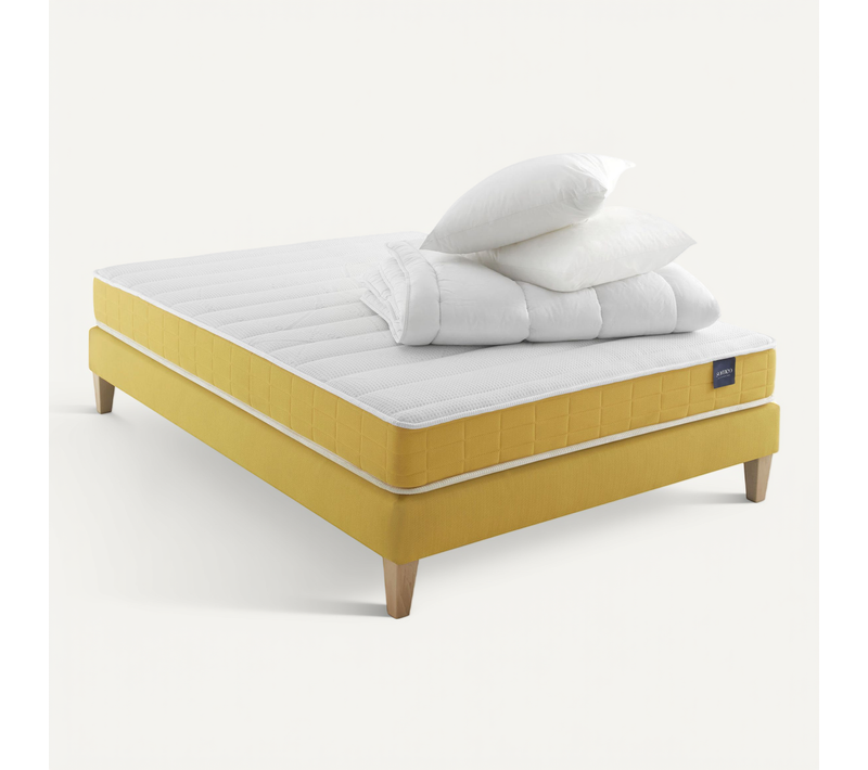 Ensemble Matelas Mousse, Sommier, Pieds, Couette Et Oreiller Aurore 400 Soutien Ferme 150 X 190