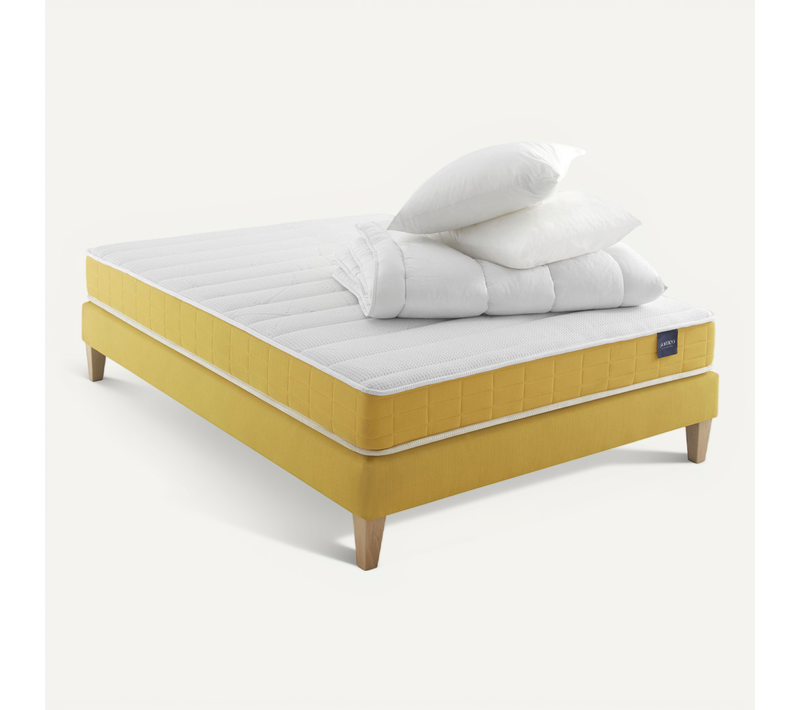 Ensemble Matelas Mousse, Sommier, Pieds, Couette Et Oreiller Aurore 400 Soutien Ferme 150 X 200