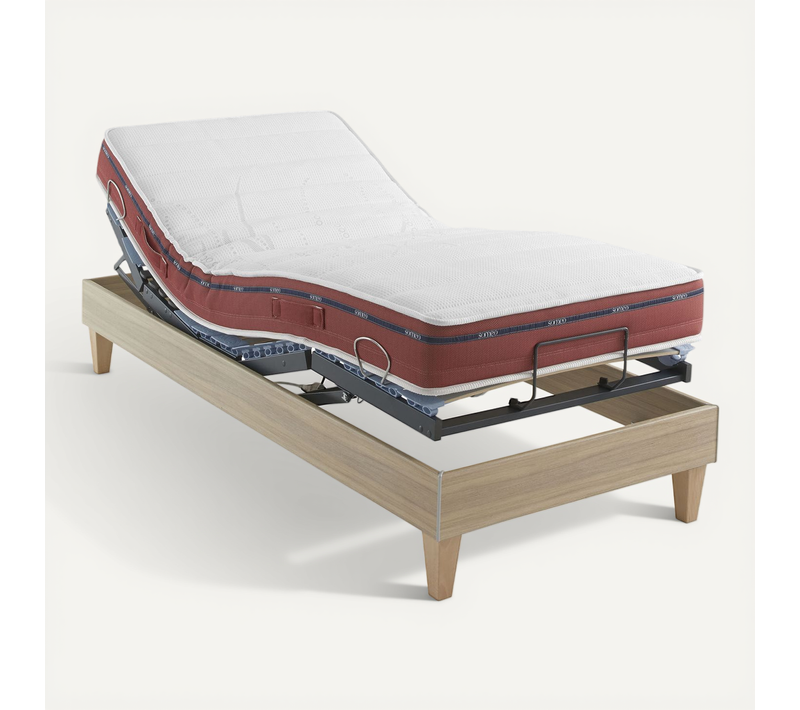 Ensemble Matelas Relaxation 100% Latex, Sommier Et Pieds Crépuscule 500 Soutien Ferme 90 X 190