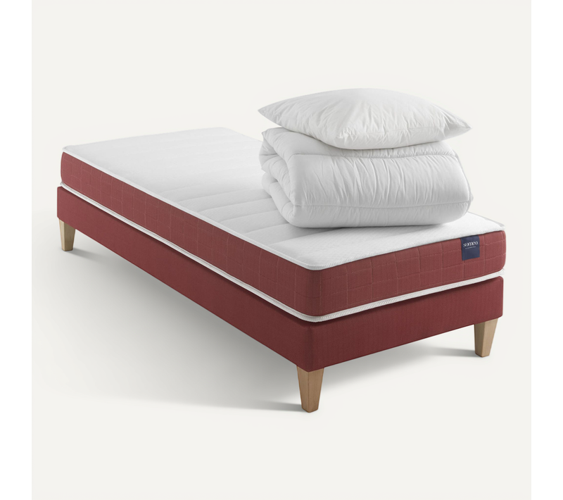 Ensemble Matelas Mousse Accueil Latex, Sommier, Pieds, Couette, Oreiller Crépuscule 400 120 X 190