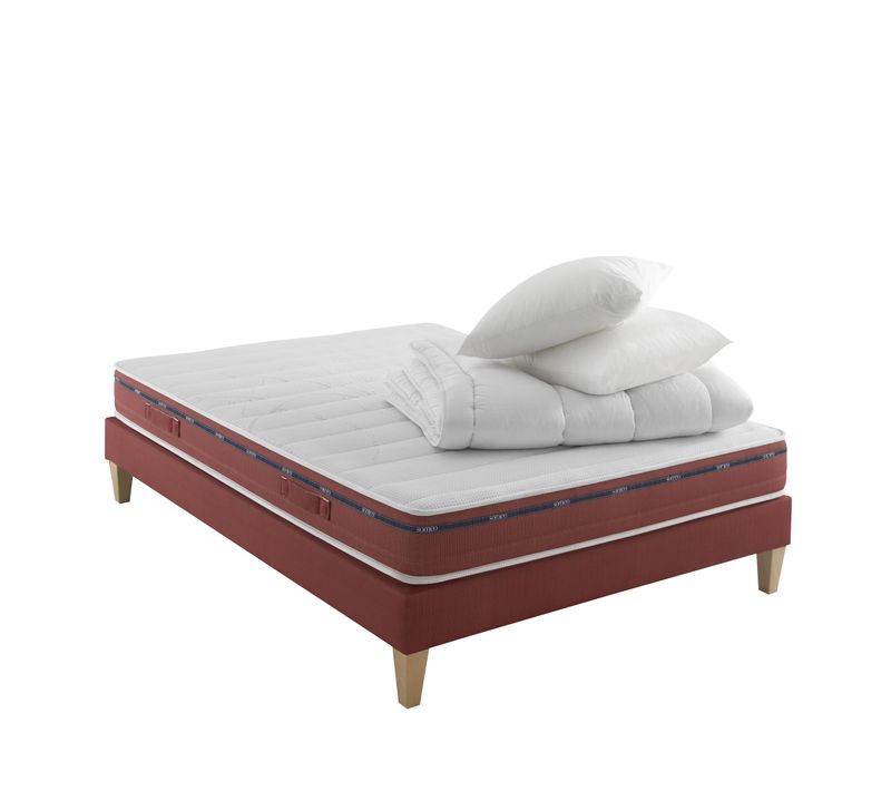 Ensemble Matelas Latex, Sommier, Pieds, Couette Et Oreiller Crépuscule 500 Soutien Ferme 140 X 200