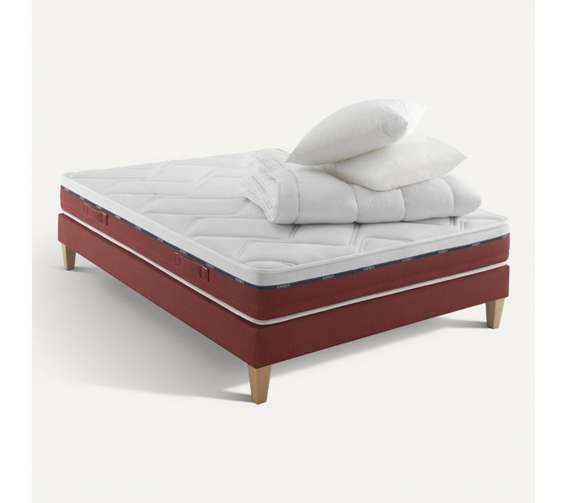 Ensemble Matelas Latex, Sommier, Pieds, Couette, Oreiller Crépuscule 600 Soutien Mi-ferme 140 X 210