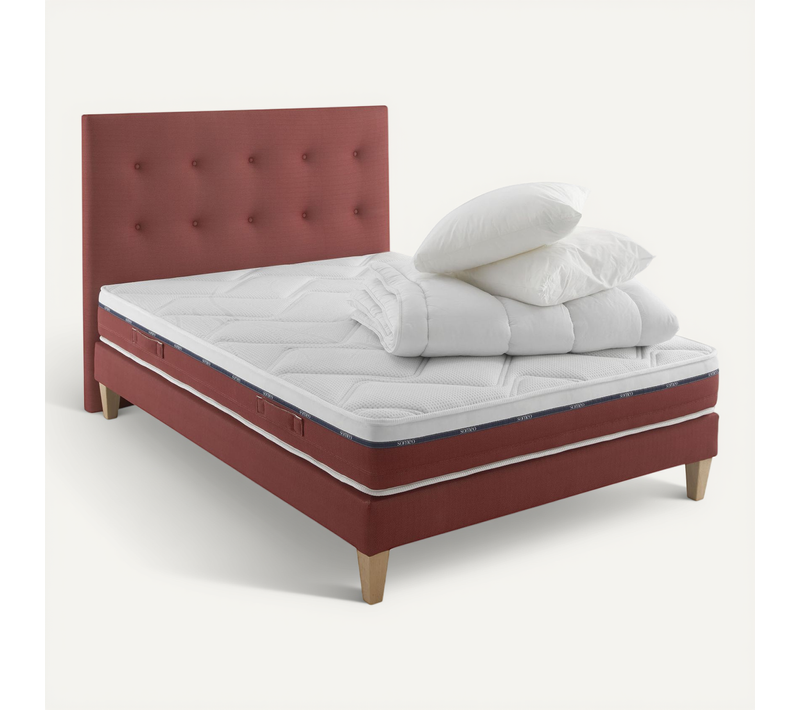 Ensemble Matelas Latex, Sommier, Pieds, Couette, Oreiller Crépuscule 600 Soutien Mi-ferme 140 X 200