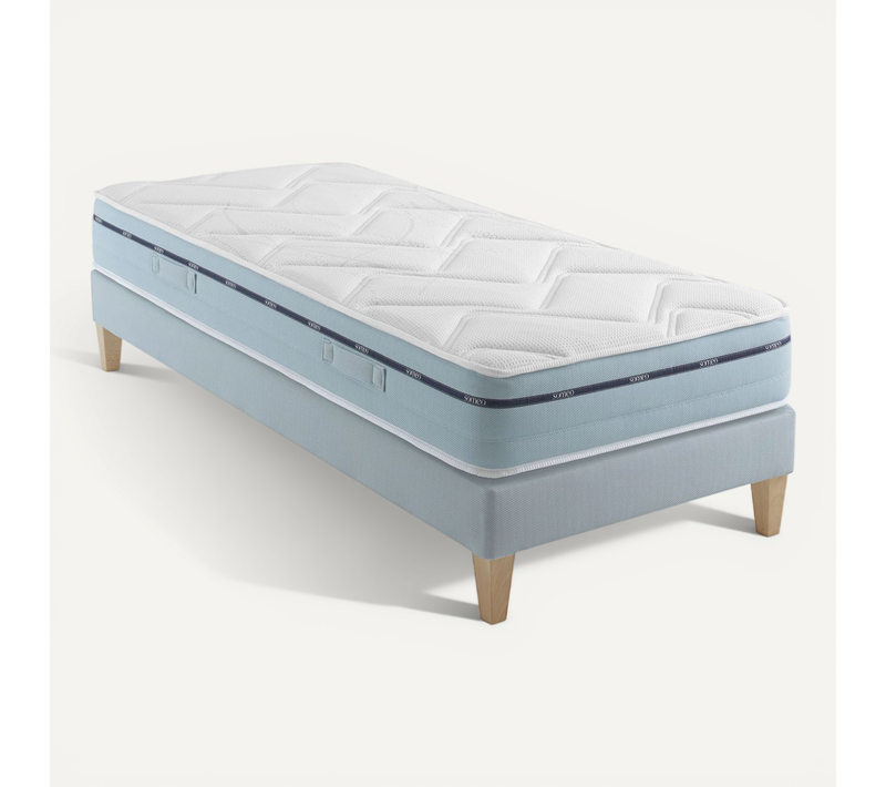 Ensemble Matelas Mousse Accueil Mémoire De Forme, Sommier Et Pieds Songe 500 Soutien Ferme 110 X 200
