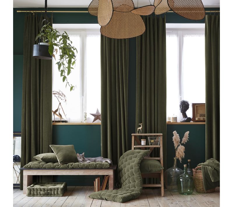 Rideau Velours Vert 140x270