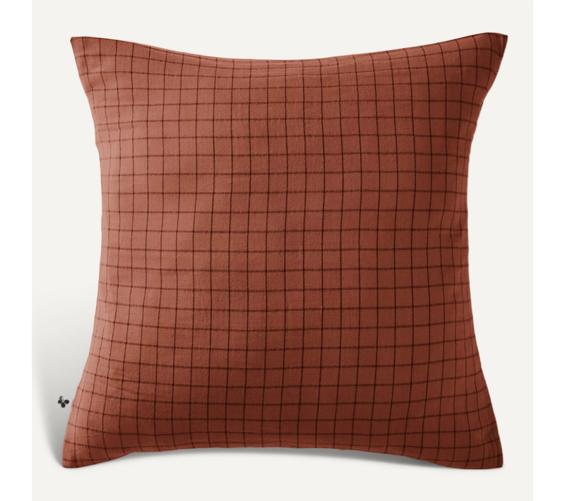 Taie D'oreiller à Carreaux Double Gaze De Coton Orange 60x60