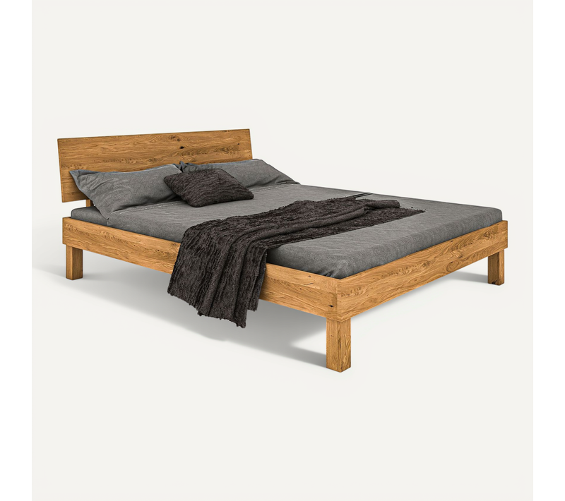 Lit Avec Pieds Carrés Et Tête De Lit En Chêne Massif Clair 140x190