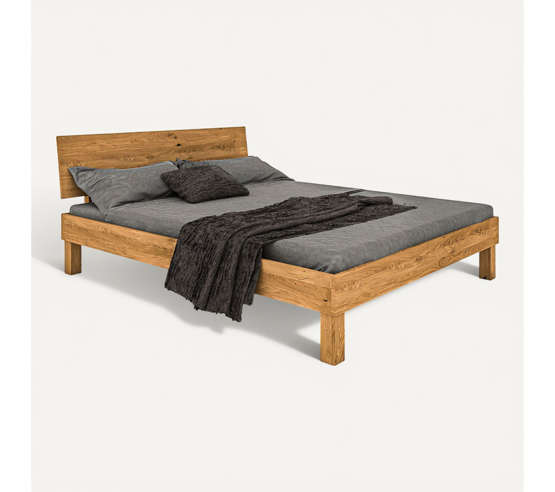 Lit Avec Pieds Carrés Et Tête De Lit En Chêne Massif Clair 160x200