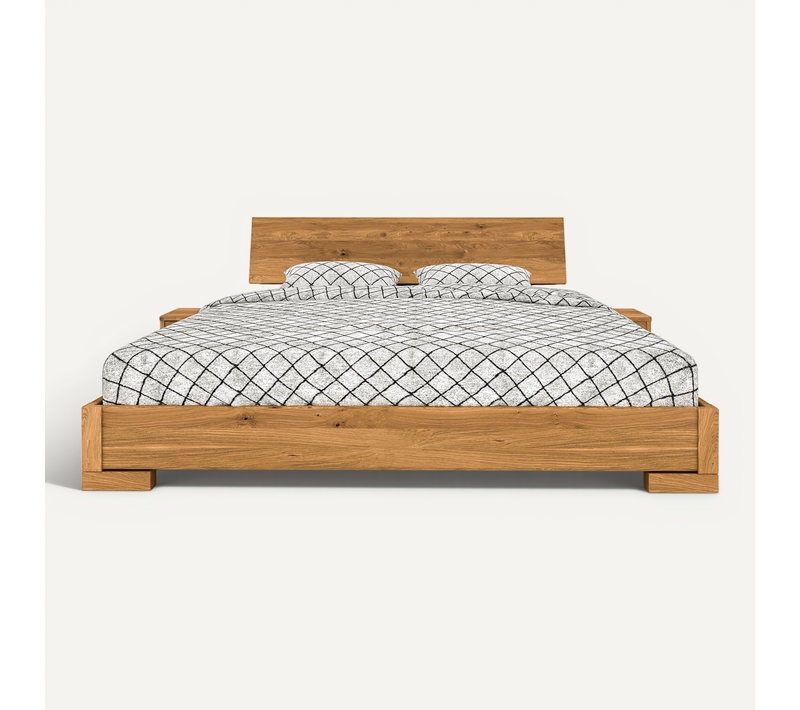 Ensemble Lit 160x200 Avec Tête De Lit Intégrée Et 2 Chevets En Chêne Massif Clair