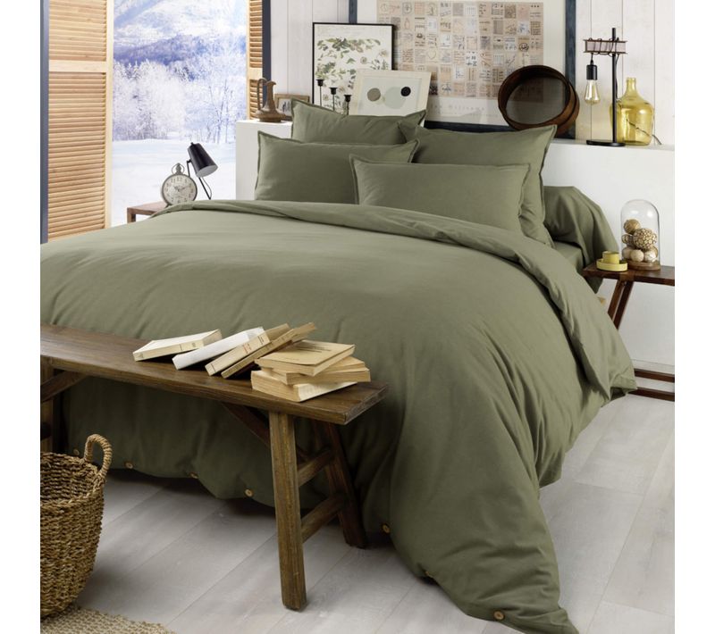 Parure De Lit Flanelle Kaki 140x200
