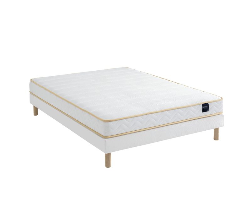 Ensemble Matelas Mousse, Sommier Lune Et Pieds Aurore 300 Soutien Ferme 140x190 - 2 Personnes - Accu