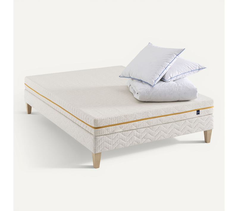 Ensemble Matelas Mousse Recyclée, Sommier, Pieds, Couette Et Oreiller Aube 400 Soutien Très Ferme 14
