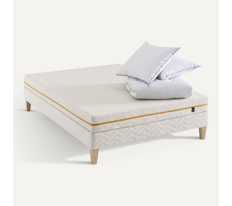 Ensemble Matelas Mousse Recyclée, Sommier, Pieds, Couette Et Oreiller Aube 400 Soutien Très Ferme 18