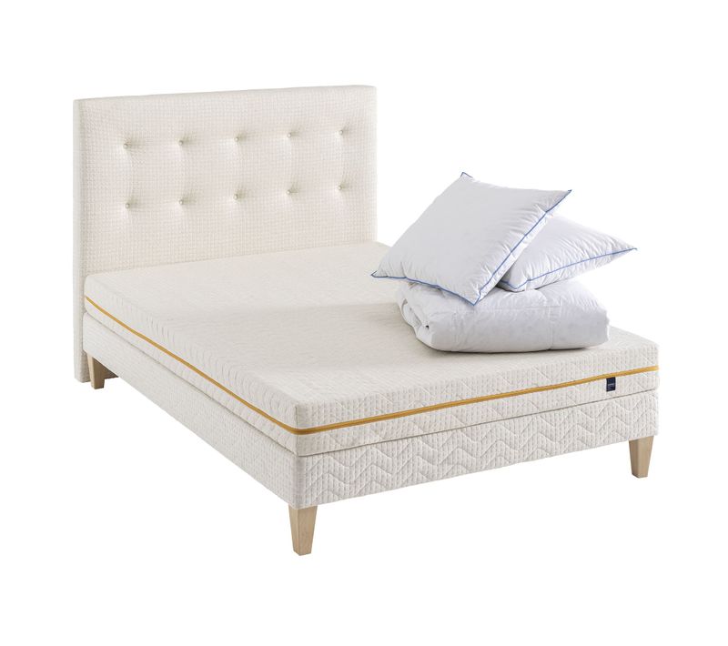 Ensemble Matelas Mousse Recyclée, Sommier, Pieds, Tête De Lit, Couette Et Oreiller Aube 400 Soutien