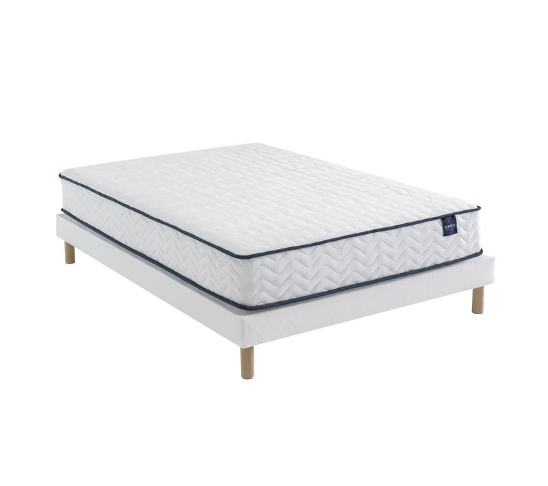 Ensemble Matelas Ressorts, Sommier Lune Et Pieds Rêve 300 Soutien Ferme 140x200 - 2 Personnes - Accu