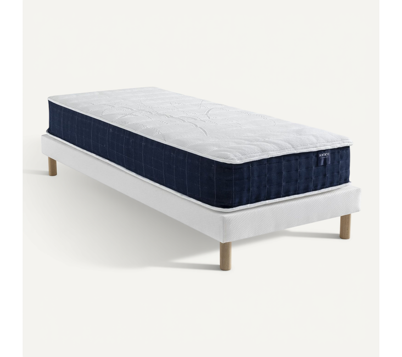 Ensemble Matelas Ressorts, Sommier Lune Et Pieds Rêve 400 Soutien Très Ferme 90x200 - 1 Personne - A