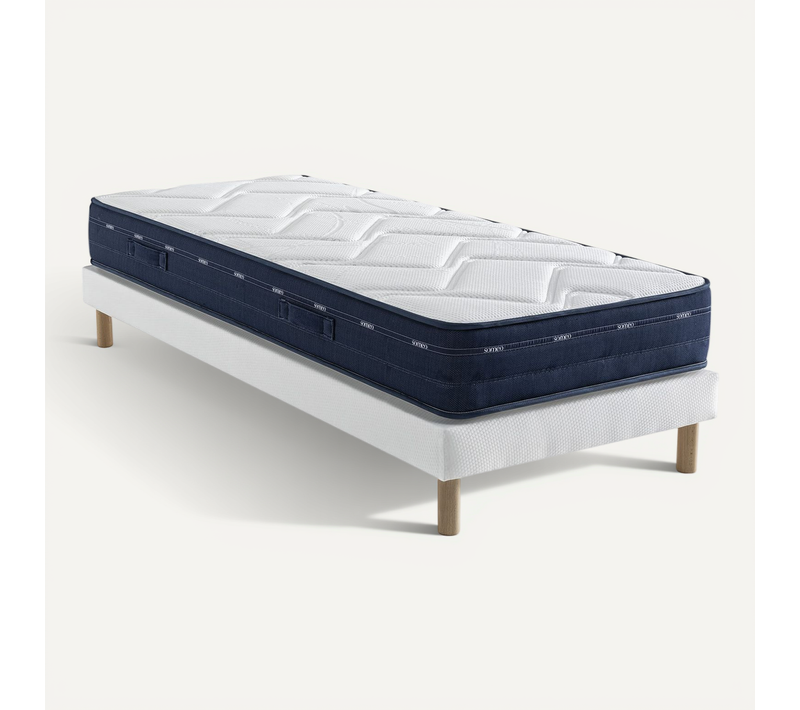 Ensemble Matelas Ressorts Et Mémoire De Forme, Sommier Lune Et Pieds Rêve 500 Soutien Ferme 70x190 -