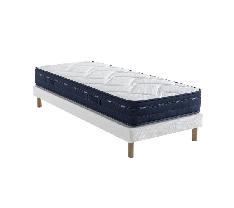 Ensemble Matelas Ressorts Et Mémoire De Forme, Sommier Lune Et Pieds Rêve 500 Soutien Ferme 80x190 -