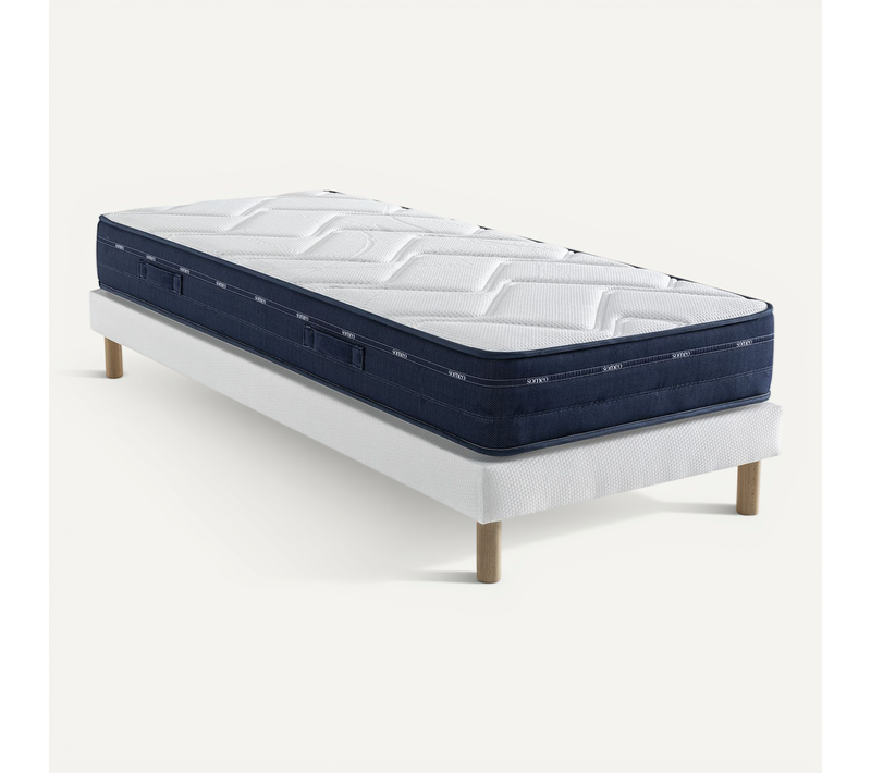 Ensemble Matelas Ressorts Et Mémoire De Forme, Sommier Lune Et Pieds Rêve 500 Soutien Ferme 90x190 -