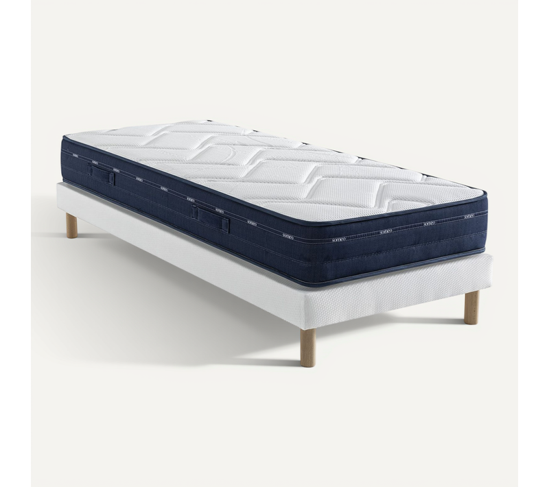 Ensemble Matelas Ressorts Et Mémoire De Forme, Sommier Lune Et Pieds Rêve 500 Soutien Ferme 90x200 -
