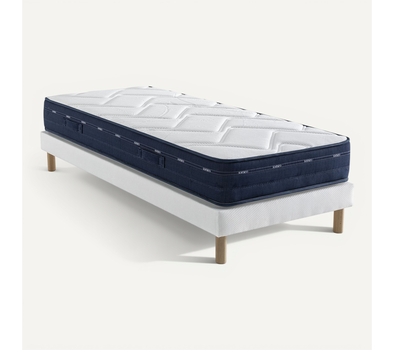 Ensemble Matelas Ressorts Et Mémoire De Forme, Sommier Lune Et Pieds Rêve 500 Soutien Ferme 130x200