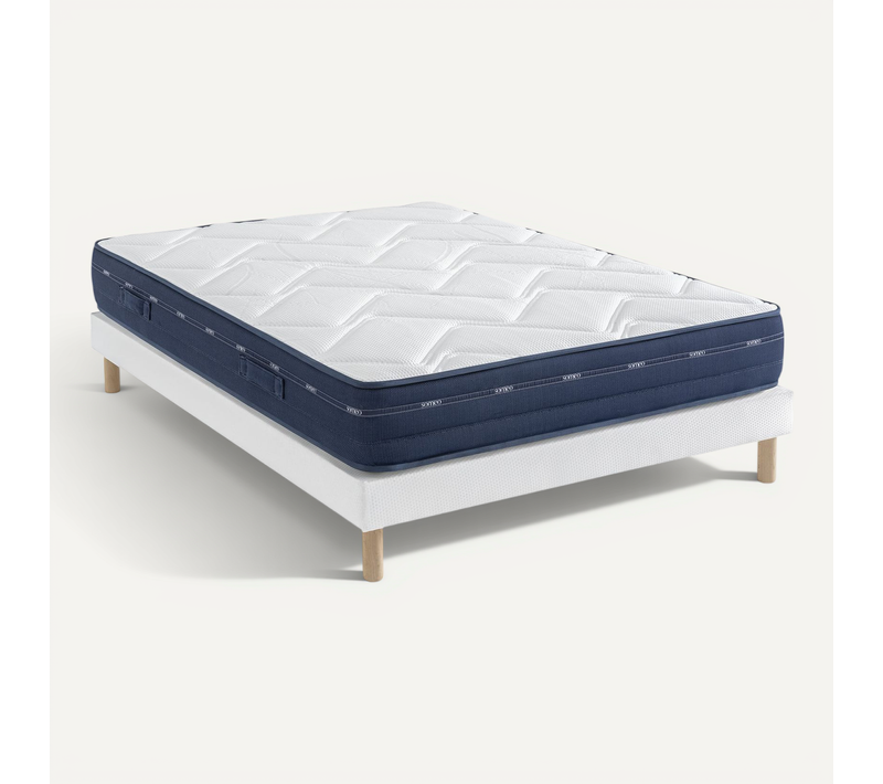 Ensemble Matelas Ressorts Et Mémoire De Forme, Sommier Lune Et Pieds Rêve 500 Soutien Ferme 140x190