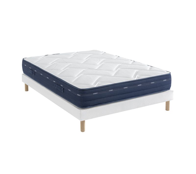Ensemble Matelas Ressorts Et Mémoire De Forme, Sommier Lune Et Pieds Rêve 500 Soutien Ferme 140x210