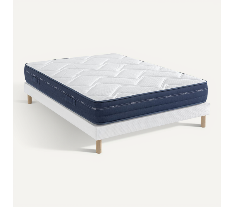 Ensemble Matelas Ressorts Et Mémoire De Forme, Sommier Lune Et Pieds Rêve 500 Soutien Ferme 150x200