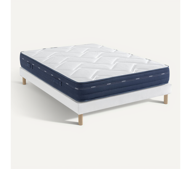 Ensemble Matelas Ressorts Et Mémoire De Forme, Sommier Lune Et Pieds Rêve 500 Soutien Ferme 180x210