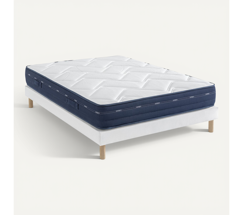 Ensemble Matelas Ressorts Et Mémoire De Forme, Sommier Lune Et Pieds Rêve 500 Soutien Ferme 200x200