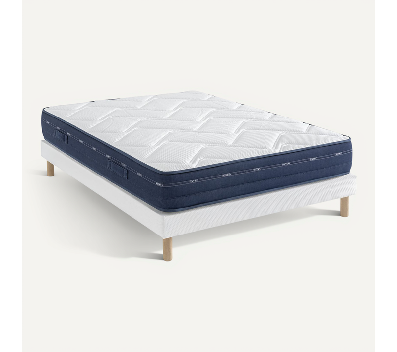 Ensemble Matelas Ressorts Et Mémoire De Forme, Sommier Lune Et Pieds Rêve 500 Soutien Ferme 200x210