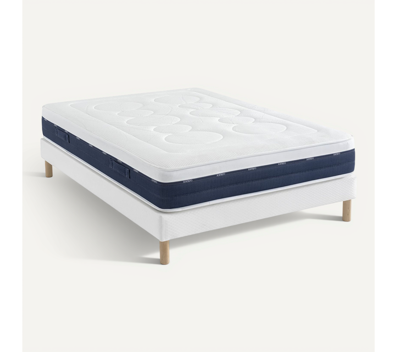 Ensemble Matelas Ressorts Et Mémoire De Forme, Sommier Constellation Et Pieds Rêve 600 Soutien Ferme
