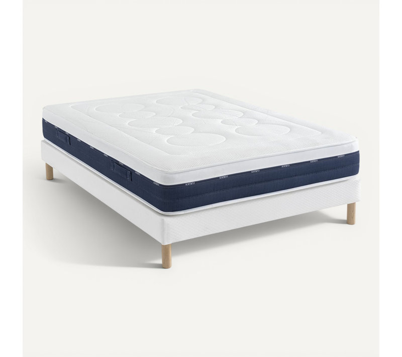 Ensemble Matelas Ressorts Et Mémoire De Forme, Sommier Constellation Et Pieds Rêve 600 Soutien Ferme