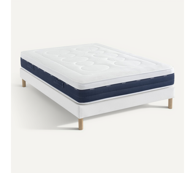 Ensemble Matelas Ressorts Et Mémoire De Forme, Sommier Constellation Et Pieds Rêve 600 Soutien Ferme