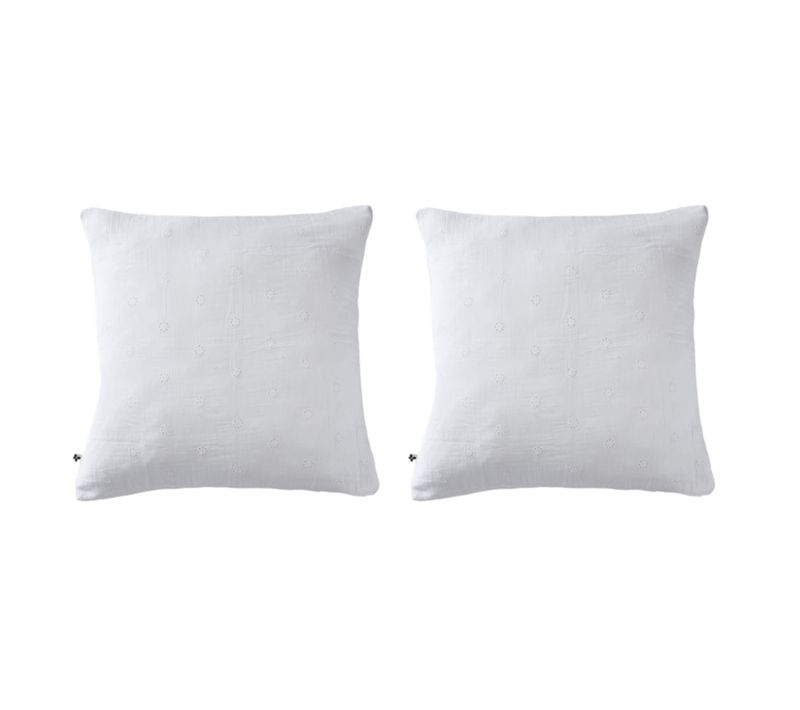 Lot De 2 Taies D'oreillers Brodées Double Gaze Coton Blanc 60x60