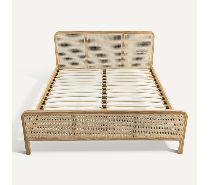 Lit En Pin Massif Avec Cannage Bois Naturel Anna 140x190