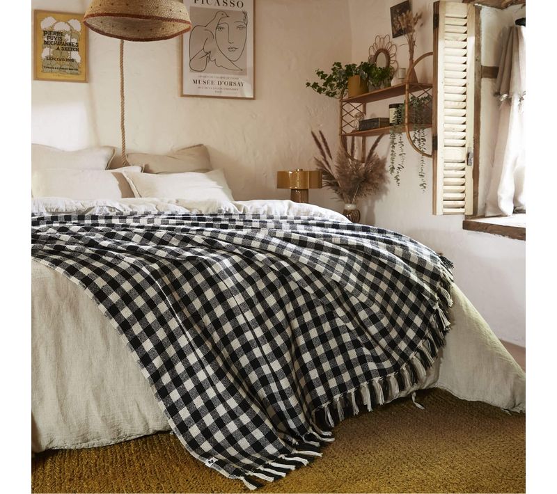 Plaid à Franges à Carreaux 130 X 160 Cm