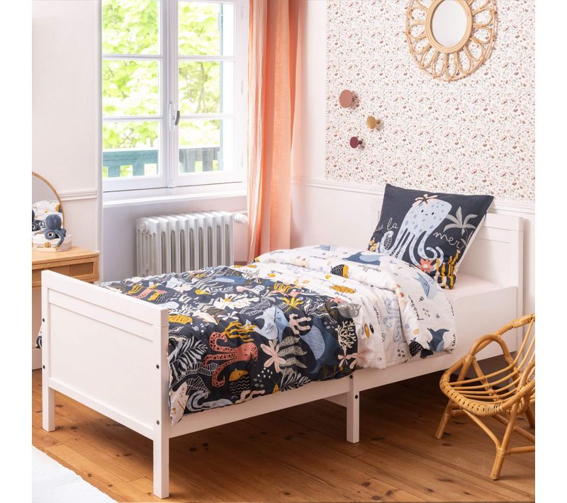 Parure De Lit Coton Imprimé Marin Bleu 140x200 Cm