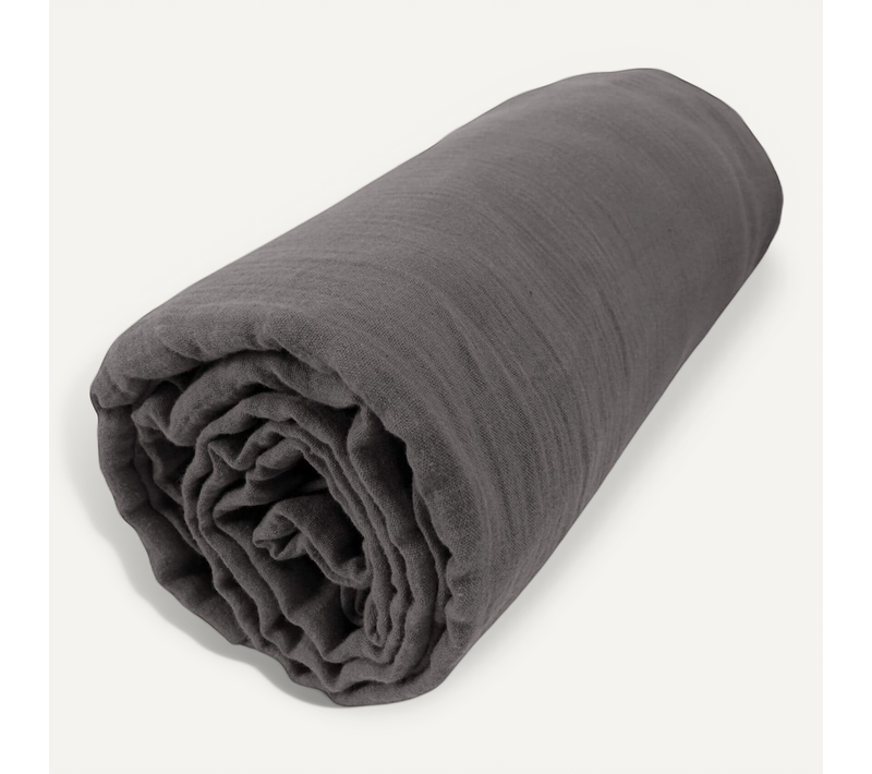 Drap Housse 100% Gaze De Coton Unie Anthracite 200x200 Cm