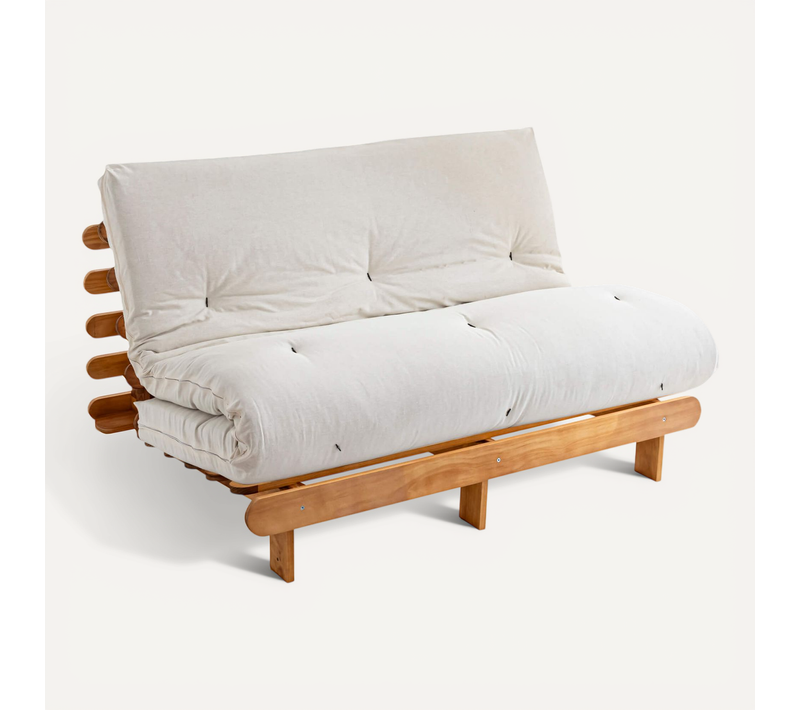 Ensemble Matelas Futon En Coton Et Structure En Bois Massif Naturel Soutien Ferme 140x200 - 2 Person