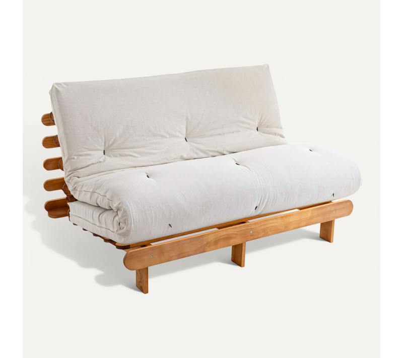 Ensemble Matelas Futon En Coton Et Structure En Bois Massif Naturel Soutien Ferme 160x200 - 2 Person