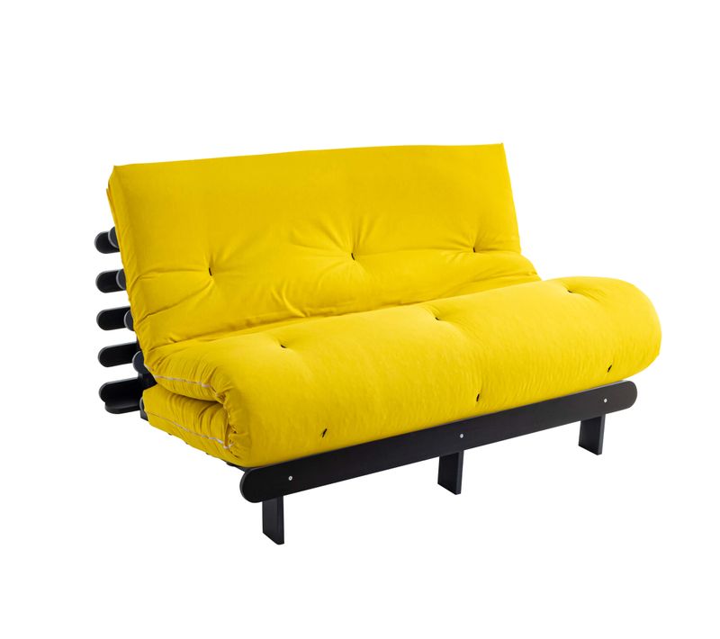 Ensemble Matelas Futon En Coton Et Structure En Bois Massif Noir Soutien Ferme 160x200 - 2 Personnes