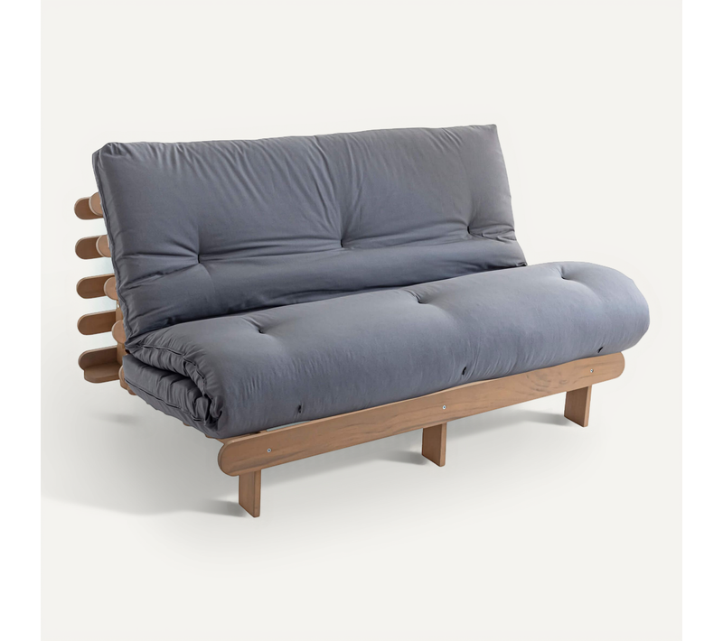 Ensemble Matelas Futon En Coton Et Structure En Bois Massif Taupe Soutien Ferme 140x200 - 2 Personne