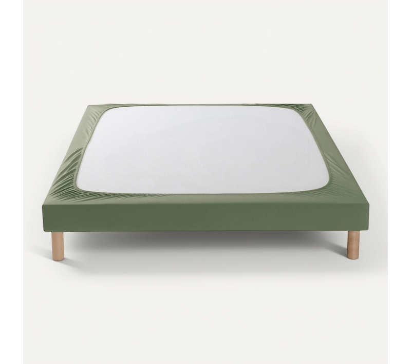 Cache-sommier Coton Jersey Kaki 90x190 Cm
