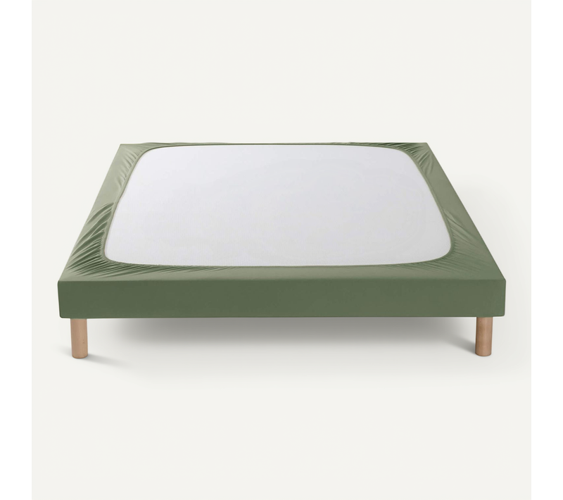 Cache-sommier Coton Jersey Kaki 140x190 Cm