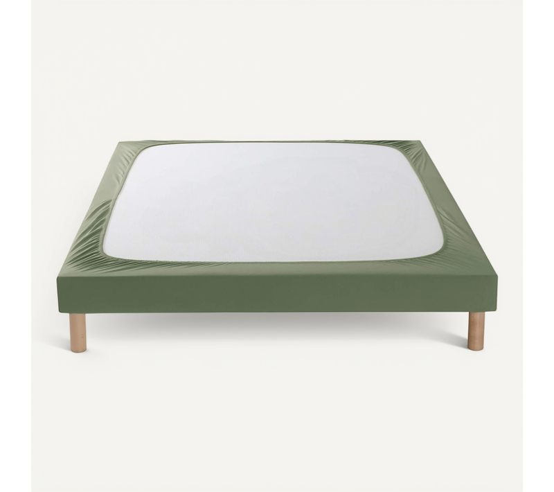 Cache-sommier Coton Jersey Kaki 140x200 Cm