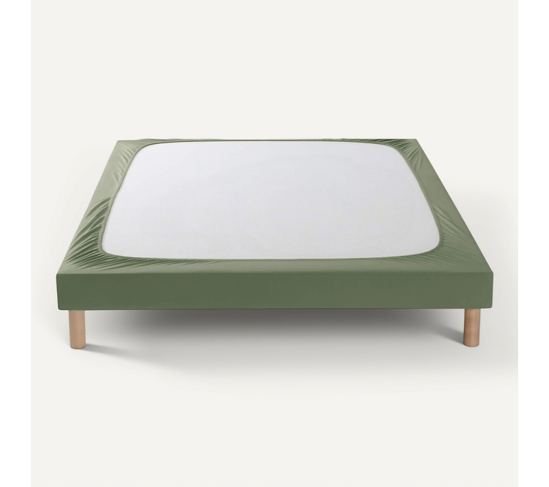 Cache-sommier Coton Jersey Kaki 160x200 Cm