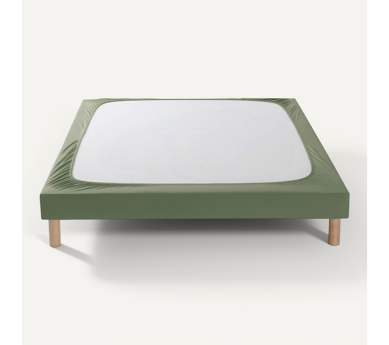 Cache-sommier Coton Jersey Kaki 180x200 Cm