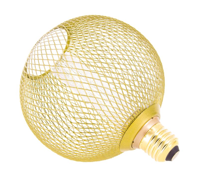 Ampoule Déco Cage Boule Doré, Culot E27, Hologramme, Blanc Chaud